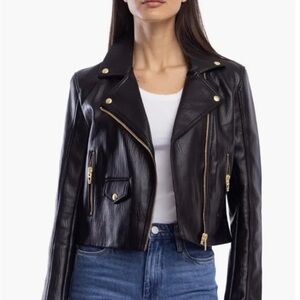 Women's Black Blank NYC Leather Jacket/ gold accents
